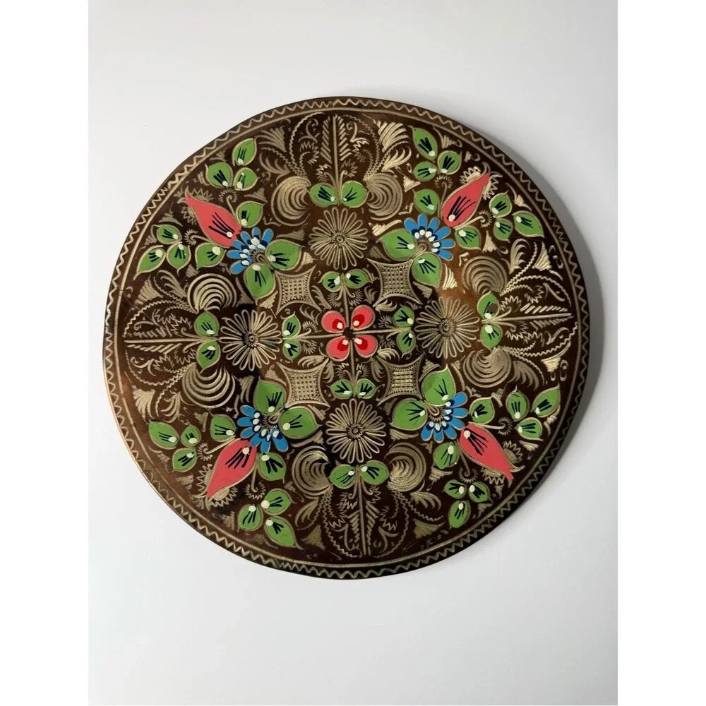 Vintage Turkish Hand Painted Copper Wall Plate 11.5